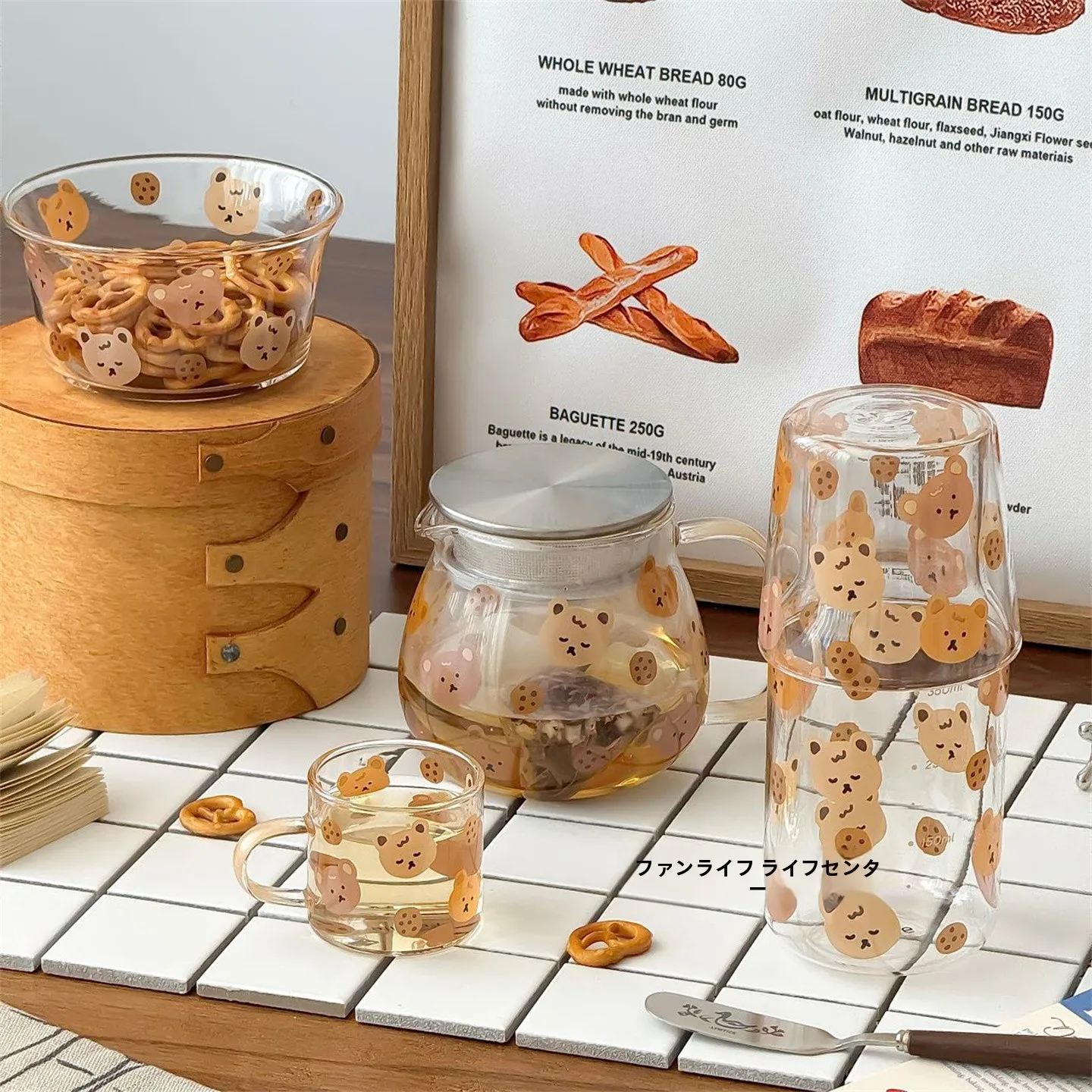 

Cute Bear Cookie High Borosilie Glass Cup Adorable Single Person Water Bottle Tea Pot High Aesthetic Value Glass Cup