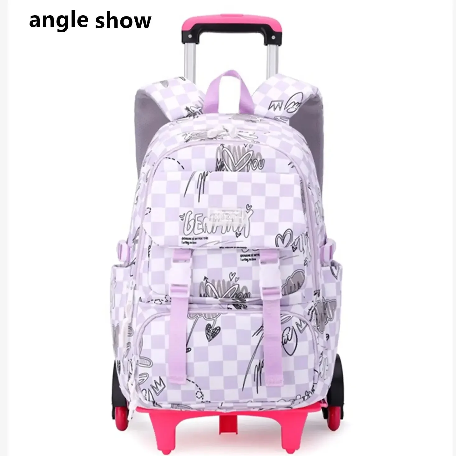 

Detachable Girl Trolley Backpack Handbag Student Schoolbag Climb Stairs 2-6 Wheel Travel Packback School Bags Shoulders Knapsack
