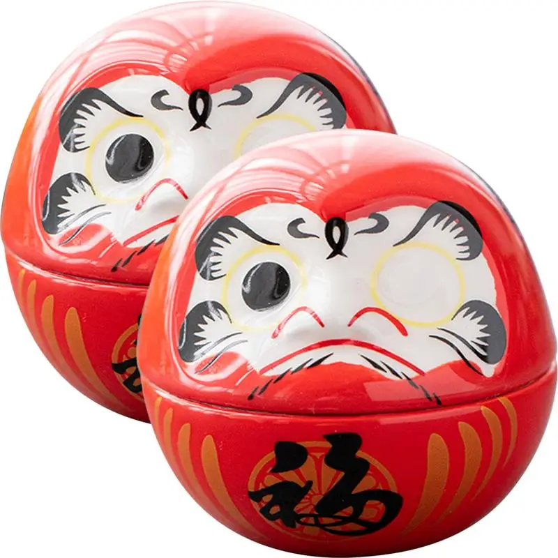 2pcs Ceramic Daruma Daruma Statue Desktop Ornaments Holiday Home Decor Egg Tumbler, Fortune Cat, Japanese Decor