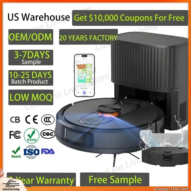 

New Arrival Smart Robot Vacuum Cleaner with Self-Emptying Dustbin, Mopping and Sweeping Function, LiDAR Navigation, APP