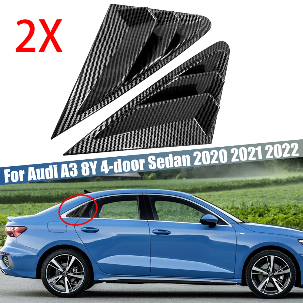 

Car Side Vent Window Louver Cover Trim Sticker Black / Carbon Fiber Look For Audi A3 8Y 4-door Sedan 2020 2021 2022 Car Styling