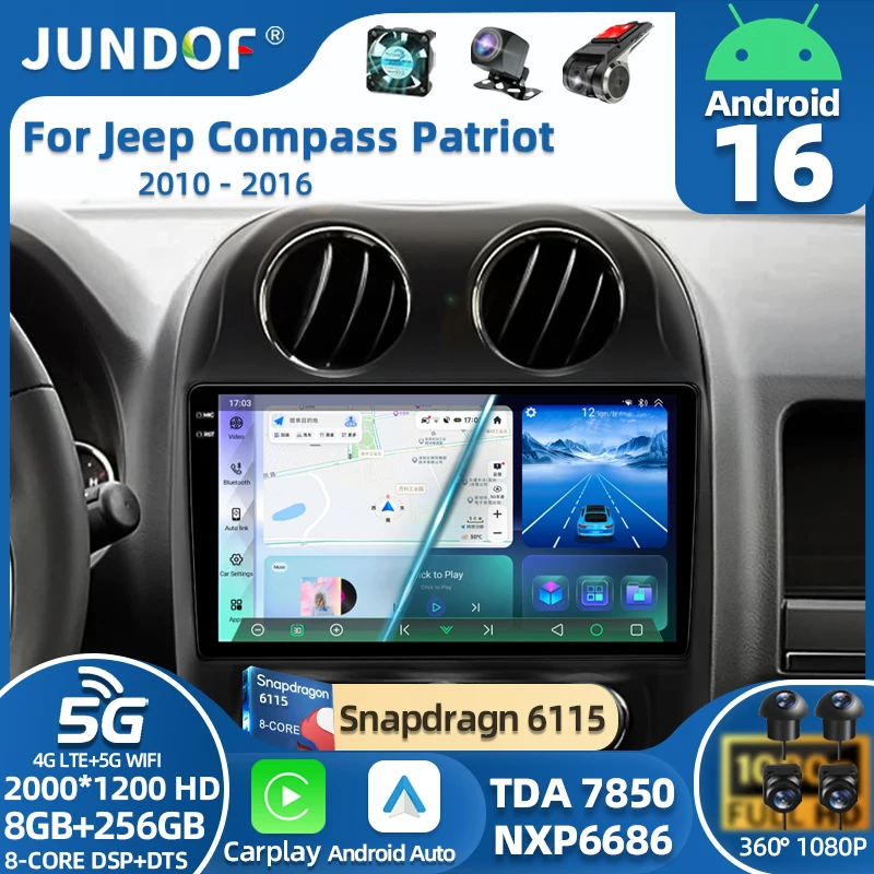 

Android 16 video Player Car Radio For Jeep Compass Patriot 2010 - 2016 Autoradio Stereo 2 Din GPS Navigation Carplay DSP WIFI+4G