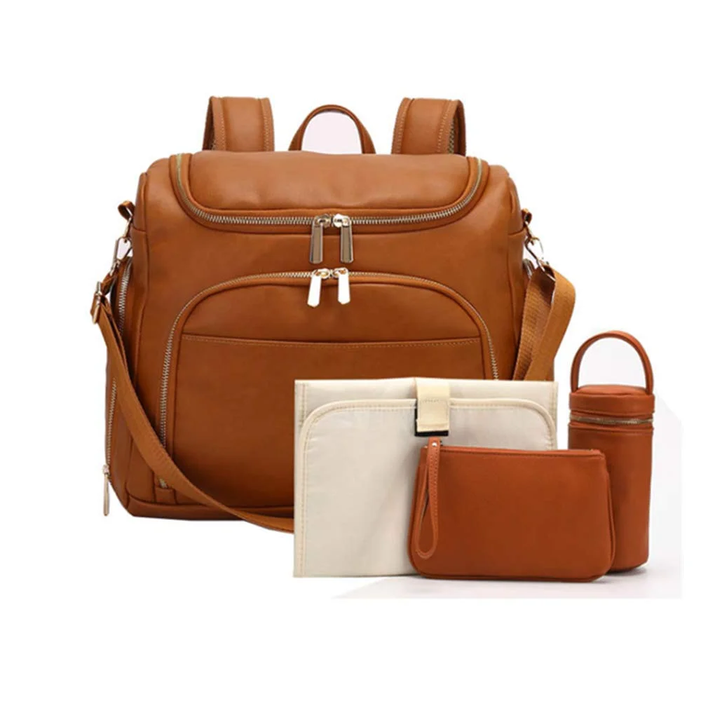 

7-in-1 Baby Diaper Bag Solid PU Leather Mummy Maternity Bag Large Capacity Travel Back Pack Stroller Bags With Changing Pad