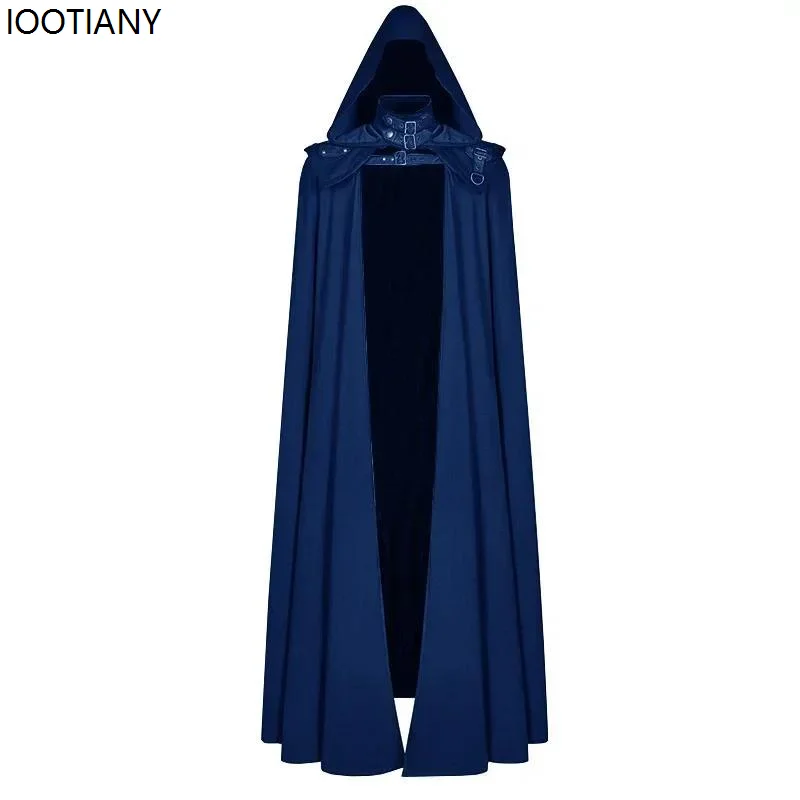Cape de sorcière gothique à capuche médiévale, manteau Long pour hommes, jeu de rôle d'halloween, Cape de démon, couleur unie, rétro, vêtements amples de fête décontractés