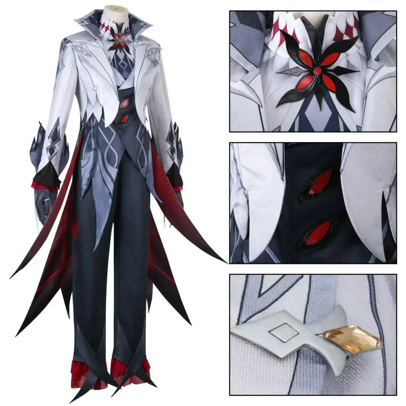 Harlequin Cosplay Costume Impact New PV Skin Anime The Knave Black White Wig Eleven Fatui Harbingers Costume Outfit