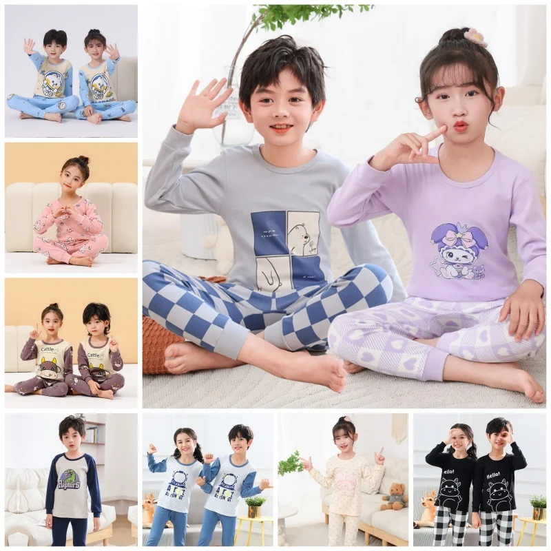 

【LF】Kids Autumn Pajamas 100-160cm Set Cotton Boys Girls Long Sleeve Loungewear Set for Autumn Winter