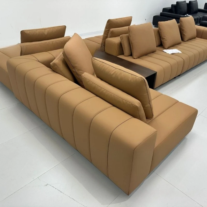 Modern minimalist arc modular sofa, large-sized segmented arc sofa in the horizontal hall of the villa