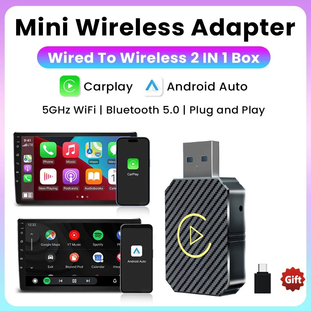 Adaptador Carplay inalámbrico 2 en 1 para Apple iOS Android Auto USB inteligente Plug and Play para Havel Kia Volvo Audi MG VW Hyundai Jeep