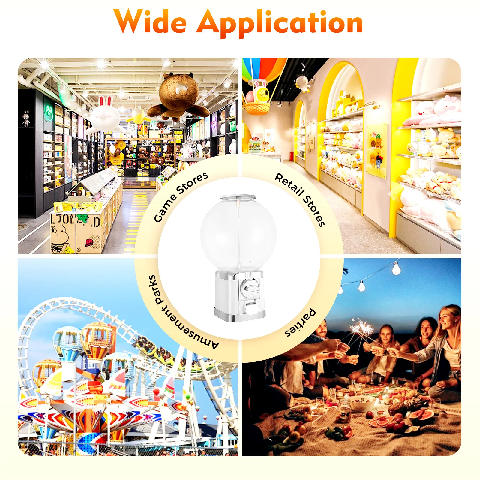 LM-202B 500 Capacity 1 Dollar Coin White Twister Ball Dispenser Vending Machine with Security Lock