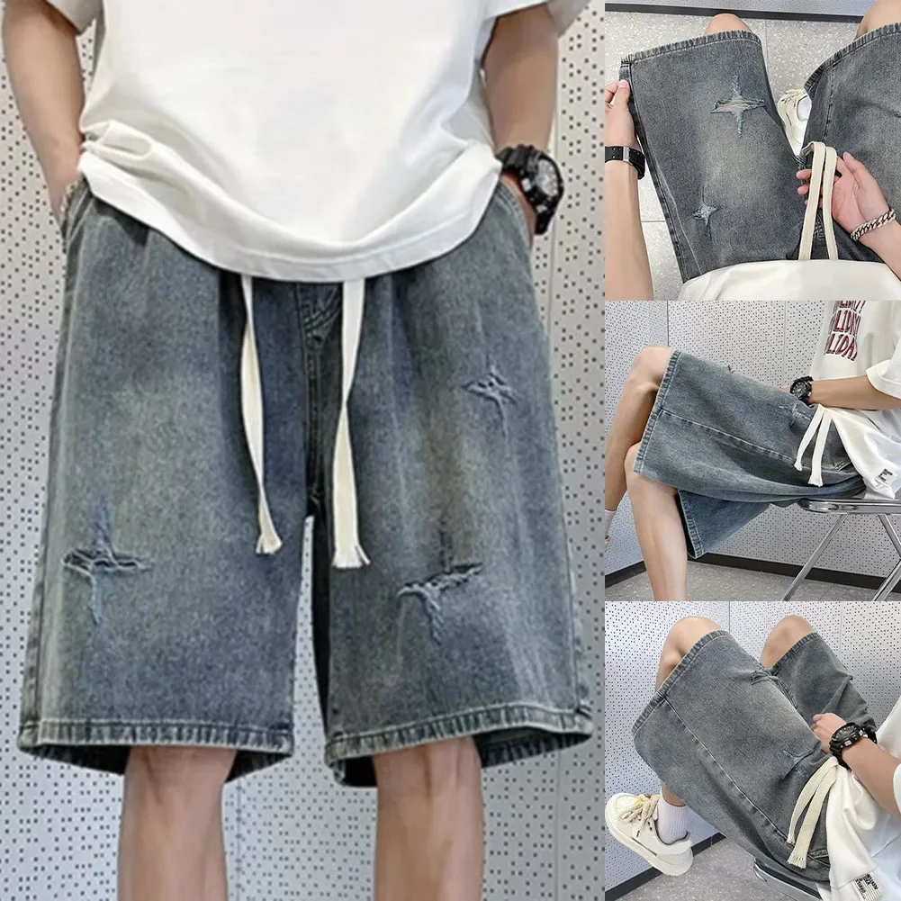 Men's Stylish Summer Fashion Ripped Straight Shorts with Distressed Look Ideal For Beach Trips and Leisurely Days