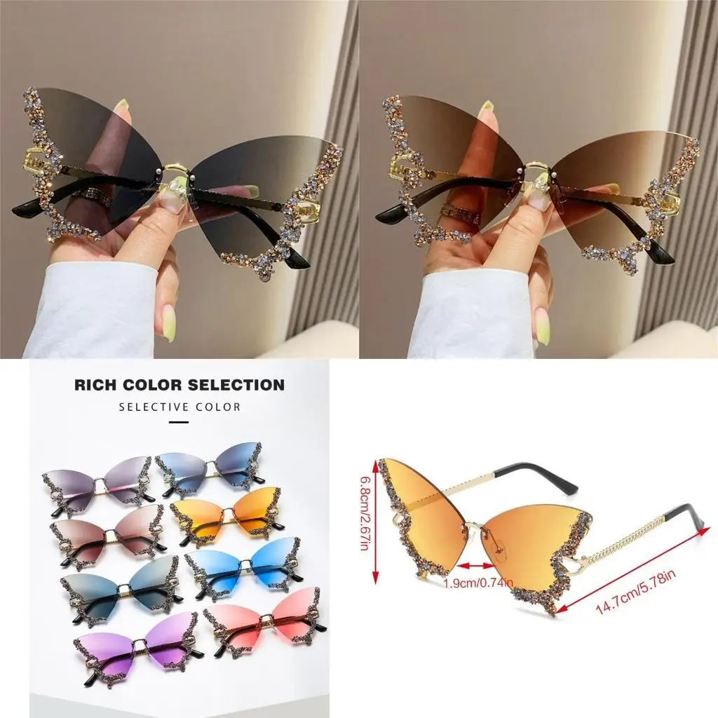 

39BB Bling Sunglass Women Rimless Sunglasses Diamond Butterfly Sunglasses