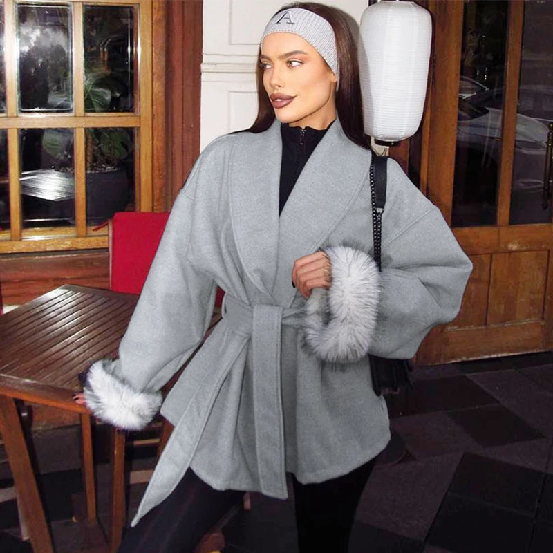 Trendix أنيقة فو الثعلب معطف الفرو للنساء الشتاء أزياء من الدانتل يصل مربوط التفاف سترة الخريف الدافئة الفاخرة ملابس خارجية غير رسمية 2025