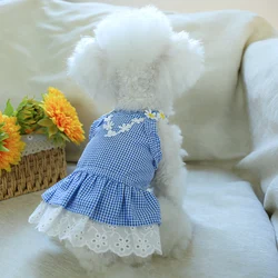 1PC Pet Clothing Dog Cat Spring/Summer Thin Mini Blue Grid Sun Skirt Suitable for Small and Medium sized Dogs