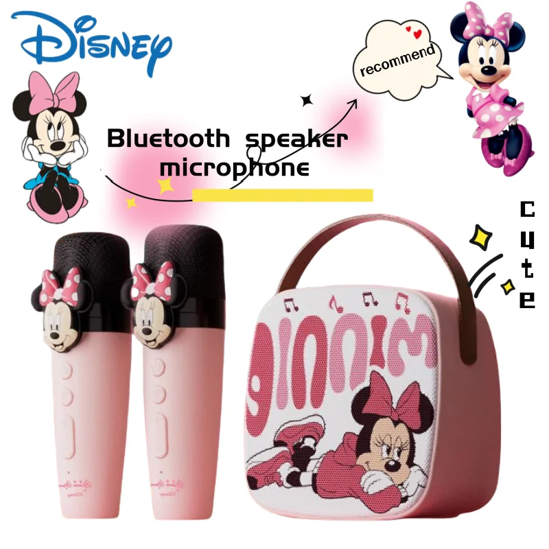 

Lotso Minnie Mickey Cute Sweet Kawaii Anime Peripherals Small Portable Karaoke Bluetooth Speaker Wireless Microphone Set Gift