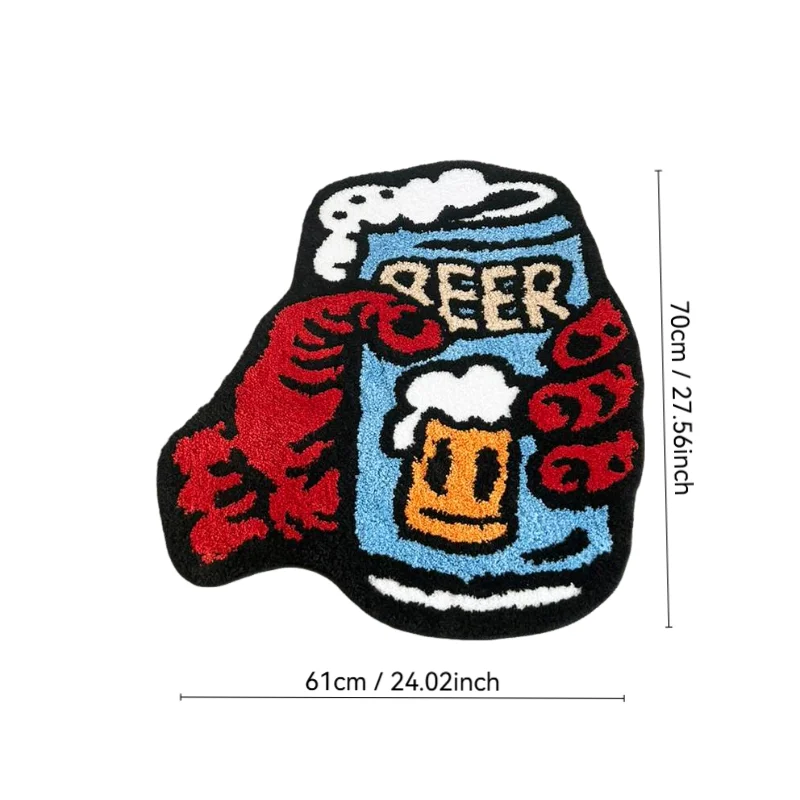 Funky Beer Can Tufted Rug Colorful Cartoon Style Flocking Floor Mat Non-Slip Decor for Pub, Home Bar & Beer Enthusiasts' Bedroom