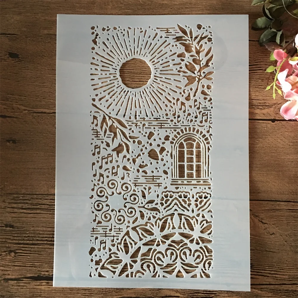 A4 29cm Sun Window House Garden DIY Layering Stencils Painting Scrapbook Coloring Embossing Album Decorative Template