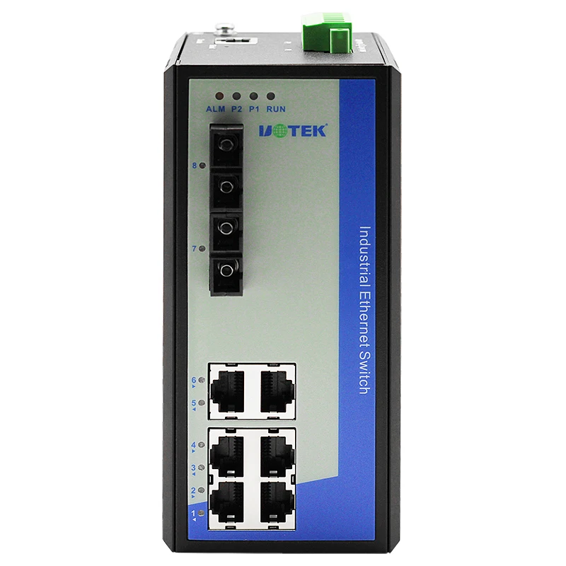 UOTEK 6 Ports Network Managed Fast Ethernet Switch Custom DIN-rail 2 Fibers 100M Single Mode RJ45 Port UT-62208F-6T2SC-MNF