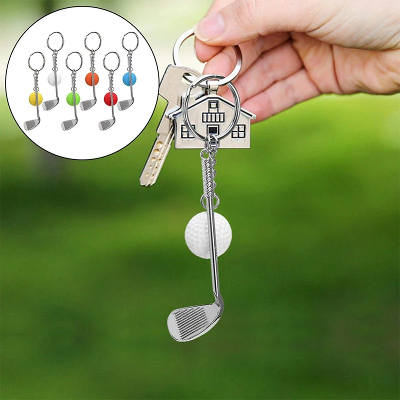 90Pcs Mini Golf Racket Ball Pendant Keychain Key Ring Creative Metal Key Clasps Split Keyring Sports Clubs Automobile Key Gift