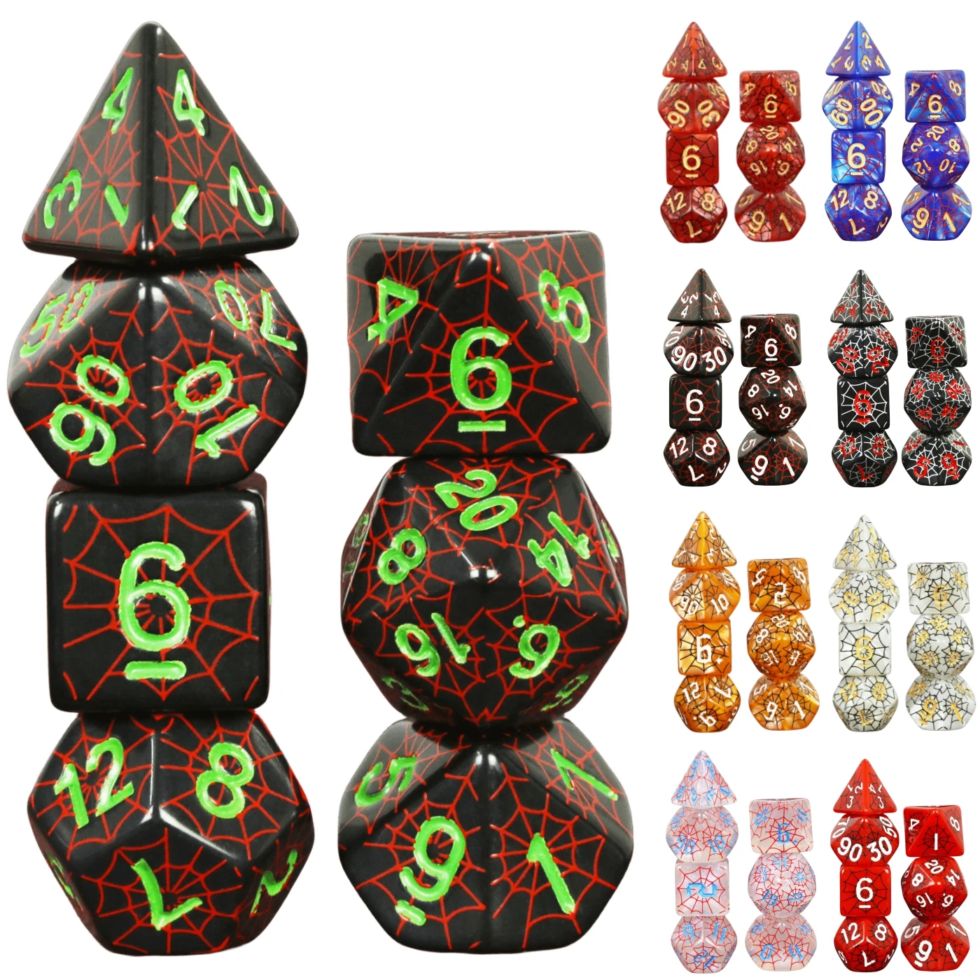 Polyhedral DND Dice Set in Spider Web Design - Perfect for Board Game Role Playing Games  D4 D6 D8 D10 D00 D12 D20 DICE