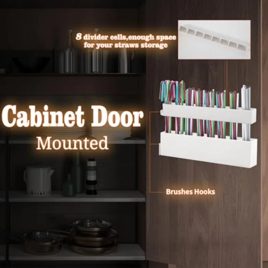 Straw Holder Straw Organizer Reusable Straw Holder Storage for Drinking Straws Cabinet Door Mounted White