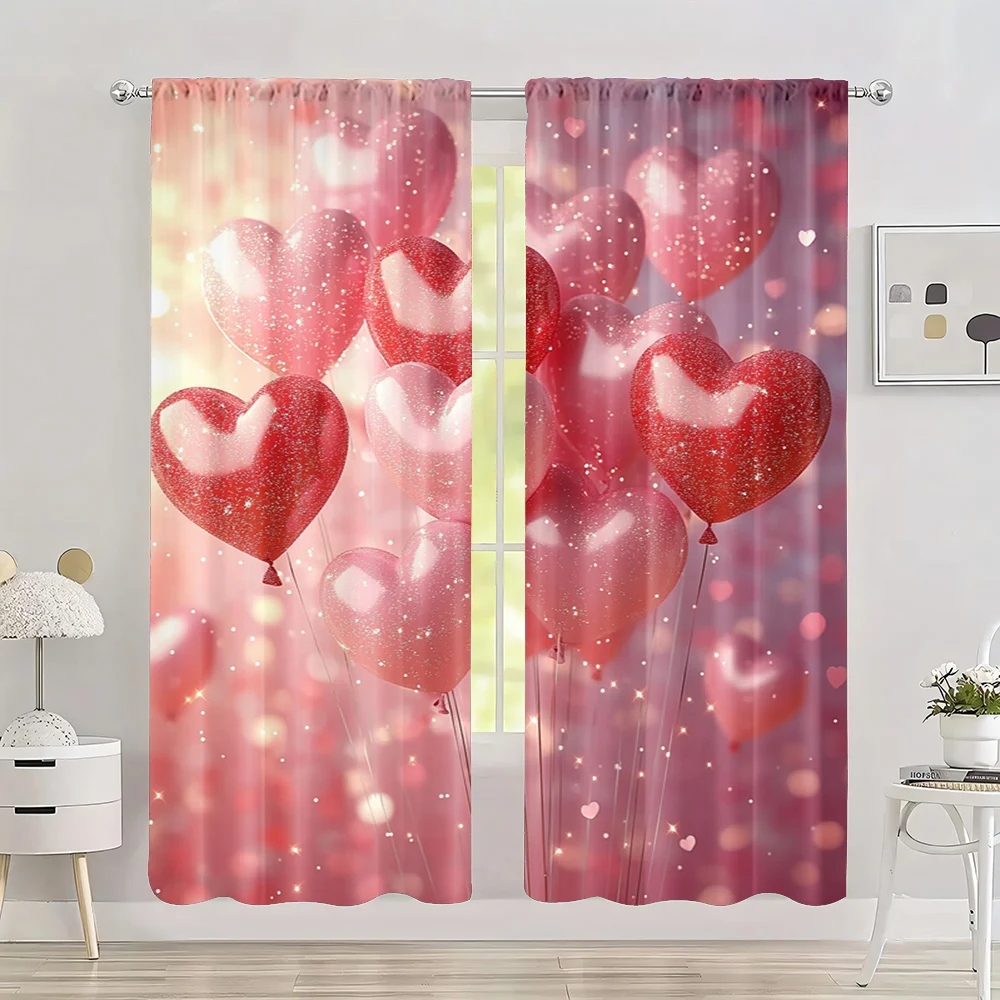 

2pc, Spring holid Curtain Pink hearts for Valentine's Day Versatile Durable Polyester,Without Electricity Family Party