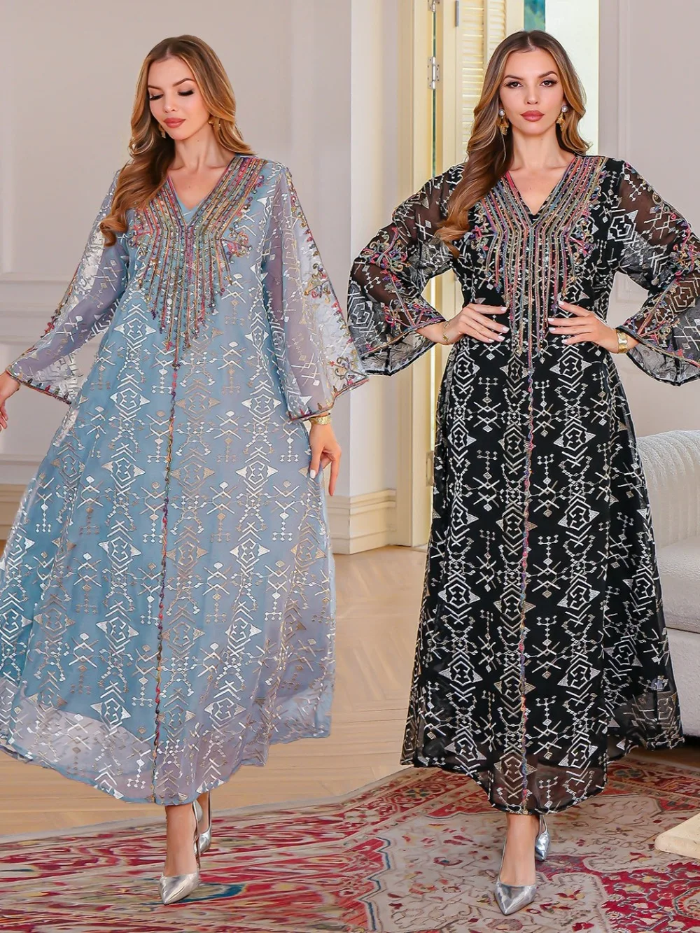 

Eid Women Dress Muslim Abaya Mesh Embroidery Vestidos Largos Party Caftan Jalabiya Ramadan Dresses Kaftan Arab Long Robe 2025