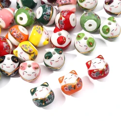 1Pc Ceramic Hand-Painted Lucky Luck Brings Wealth, Cat Beads Unique Loose Beads Handmade DIY Jewelry Bracelet Necklace Accessori