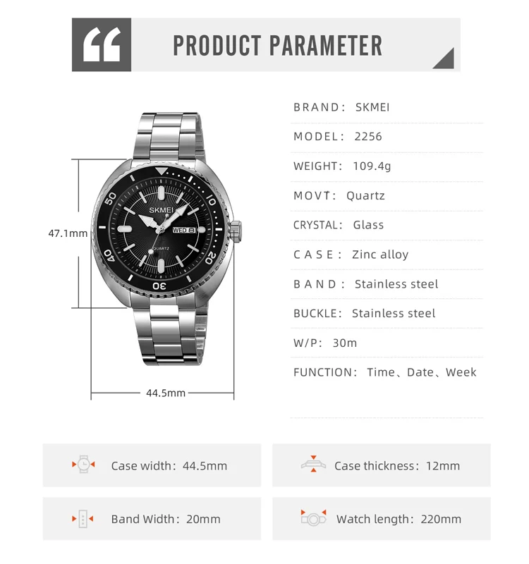 SKMEI-Men ساعة يد كوارتز فاخرة ، ساعات ستانلس ستيل ، كاجوال ، وقت ، تاريخ ، أسبوع ، ذكر ، 3 بار ، ضد الماء ، منبه #6