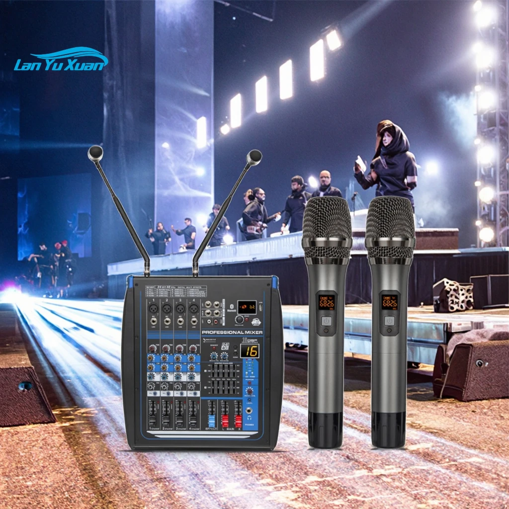 

QA Series 4/6/8/12 Channel Karaoke Audio Mixer Sound Mixer with UHF Wireless Microphone Durable Metal Construction