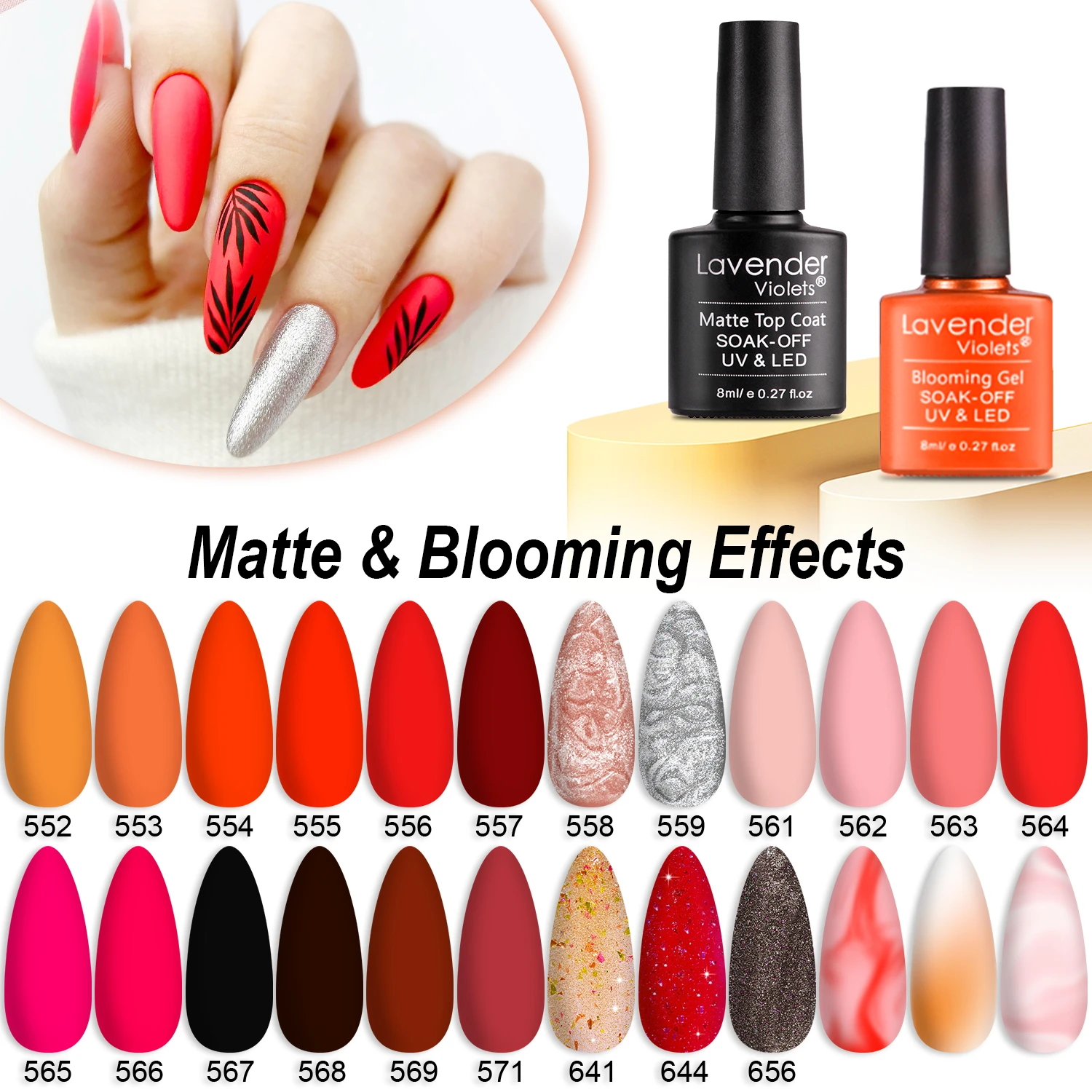 طقم طلاء أظافر جل 26 قطعة مع معطف 21 لونًا أحمر ورديًا وجل مزهر، معطف أساسي لامع وغير لامع معطف فوقي لتقليم الأظافر #2