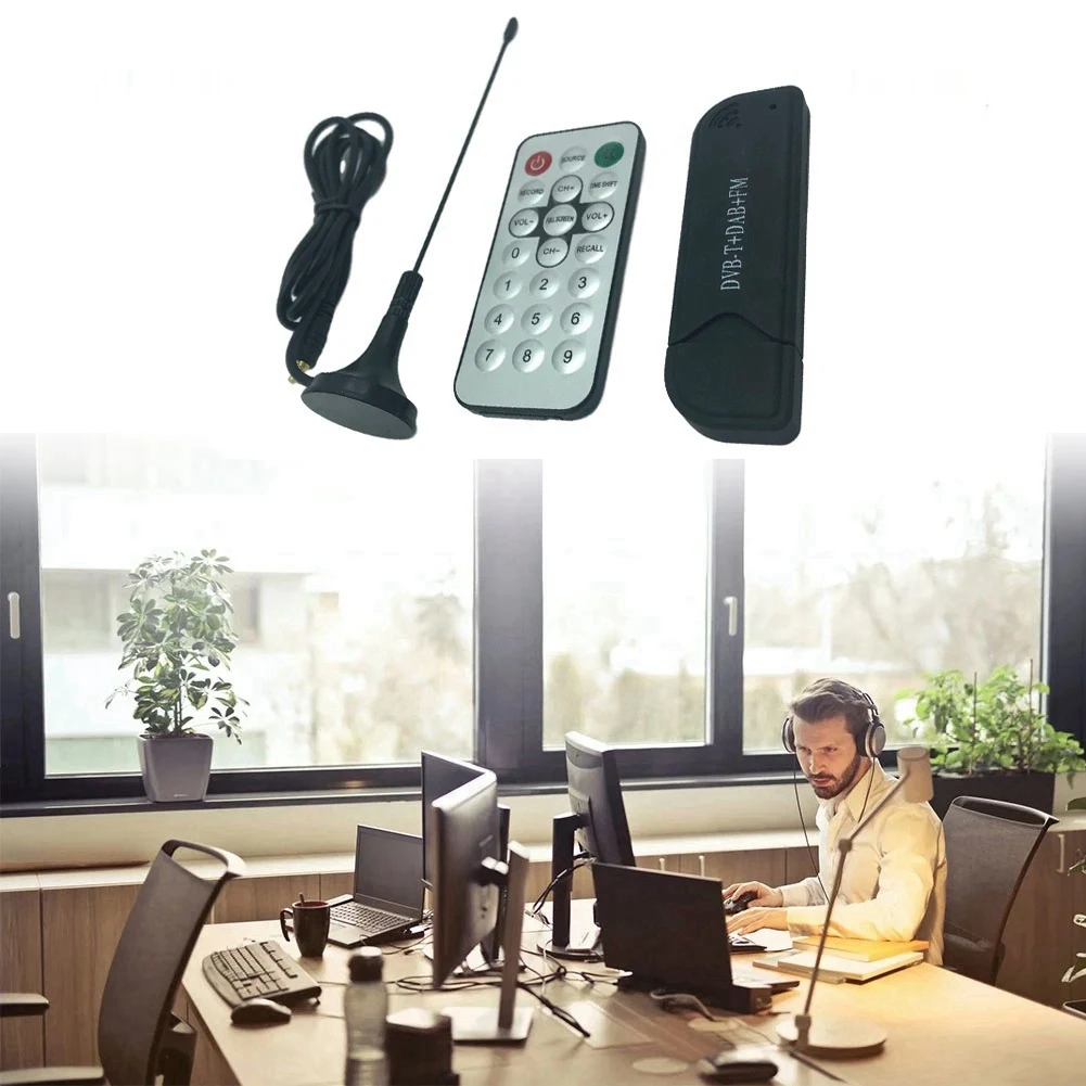 BAAE SDR Radio Tuner Receiver Black RTL2832U USB2.0 DVB-T DAB FM SDR RTL With Antenna And Remote Control