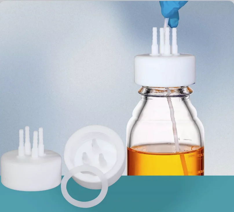 GL45 PTFE feeding bottle cap PTFE fermentation cap reagent bottle cap general universalize GL45 PTFE cap with 1~4holes，1Piece view 6