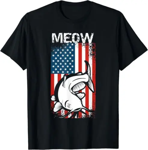 

Meow American Flag Catfishing Funny Catfish T-Shirt