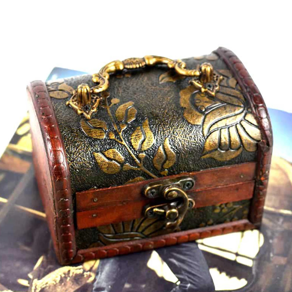 Fashion Retro Wooden Chest with  Antique Copper-colored Lock Treasure Chest Covered Design Dustproof Wooden Sundries Organizer