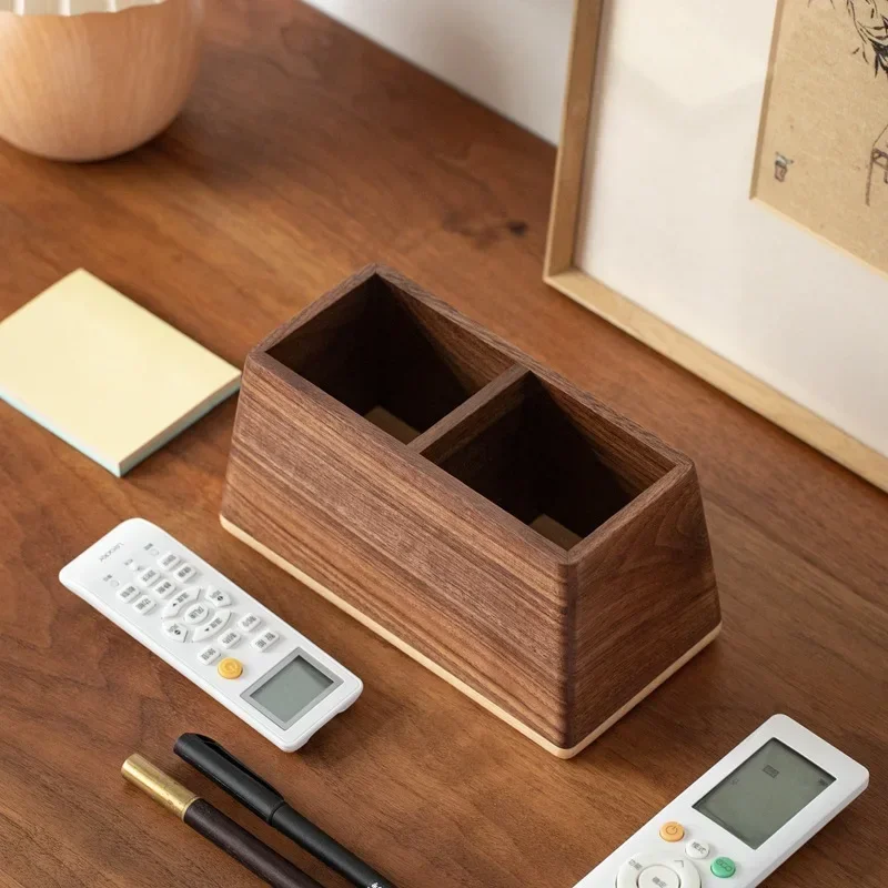 Multi-function Black Walnut Wood Desktop Storage Holder, Cosmetic Brush Organizer Pen Container Dressing Table Storage Accessory