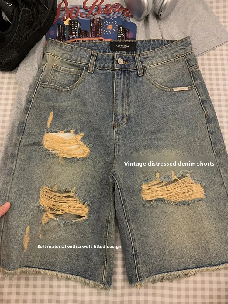 

plus Size Straight Leg Denim orts Women's Summer New Sle Pants Fat MM Slim Wide Leg Five-Quarter Length Casual High Waist