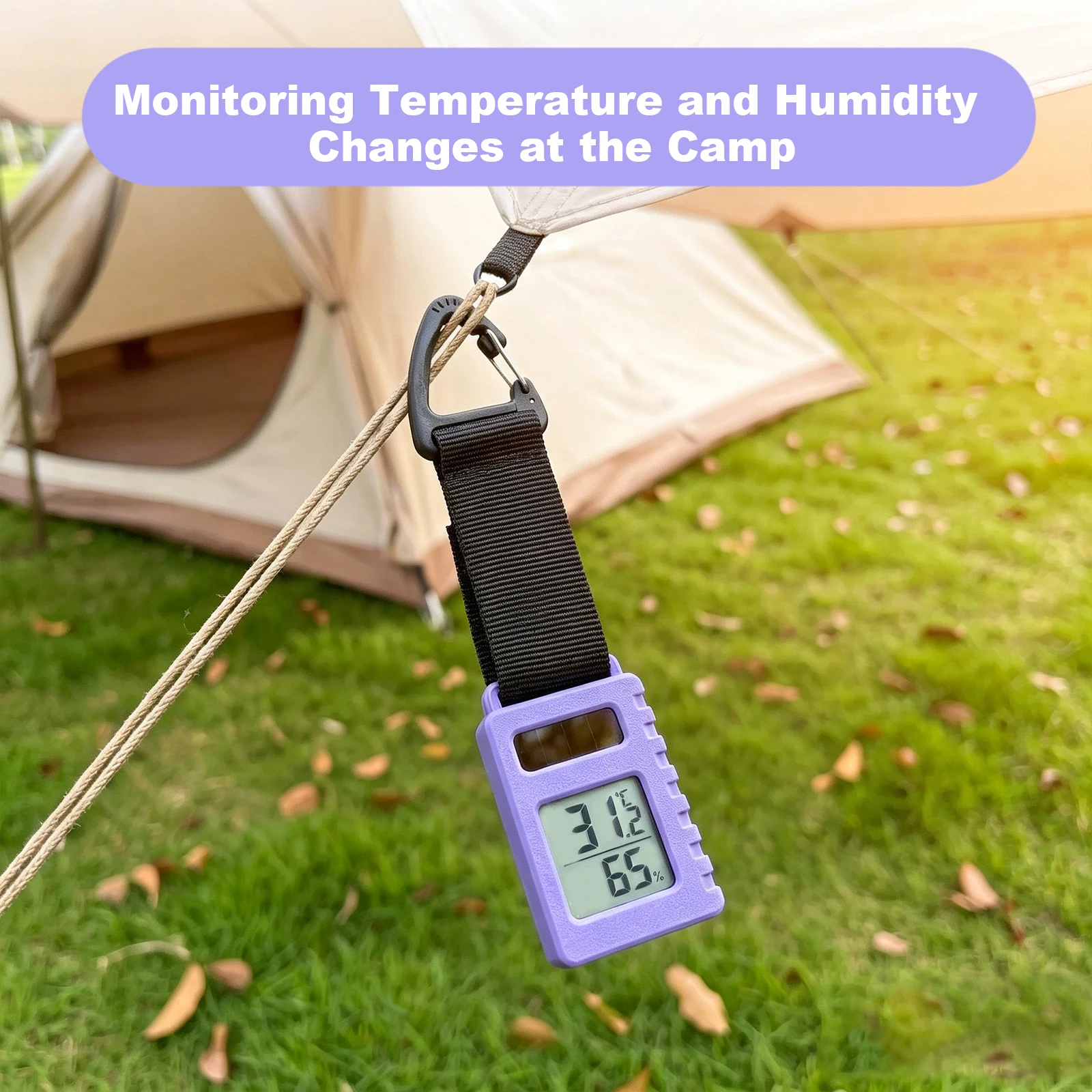 Outdoor Mini Thermometer Solar Temp Humidity Meter Indoor Outdoor Hiking Hygrometer Mountaineering Camping Pendant Keychain
