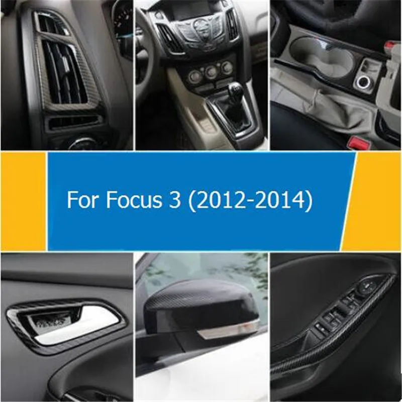 Dla Ford Focus 3 2012-2014 cała wewnętrzna naklejki z włókna węglowego naklejka pokrywa uchwyt Vent Panel konsoli obudowa Case akcesoria