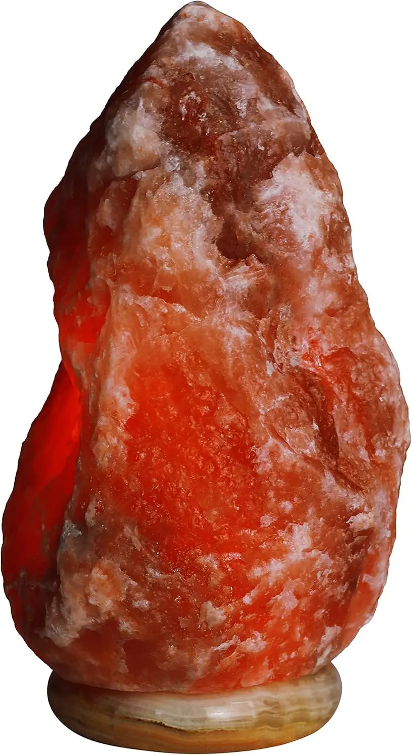 Lampada in cristallo di sale naturale dell'Himalaya, larghezza 11,5" con base in onice - Luce soffusa terapeutica per l'aria pulita e il relax