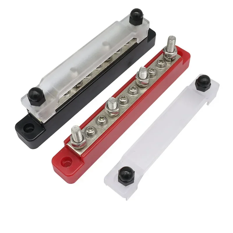 12-48V 10 Way Bus Bar Terminal Block Power Distribution Terminal Block with Cover Heat Shrink Tubing