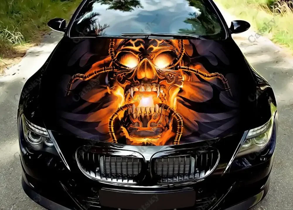 

Horror Dark Skeleton skull Car hood sticker painting self-adhesive universal car film modified hood protection decal