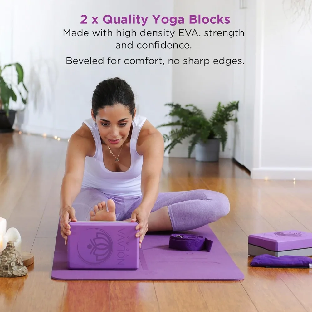 Yoga mat and full set  TPE, non-slip, eco-friendly  includes mat, block, belt, etc.(6 or 7 sets) - for Pilates, yoga and fitness