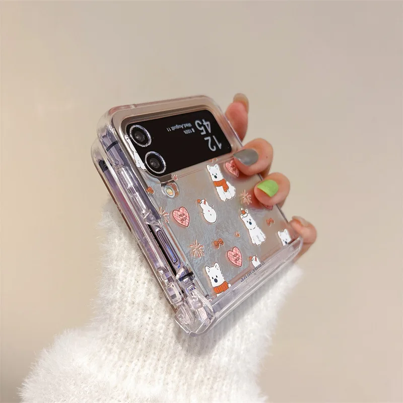 Cute Cartoon Scarf Bear Phone Case for Samsung Galaxy Z Flip 6 5 4 3 Protective Back Cover for ZFlip4 ZFlip5 ZFlip6 Case Shell