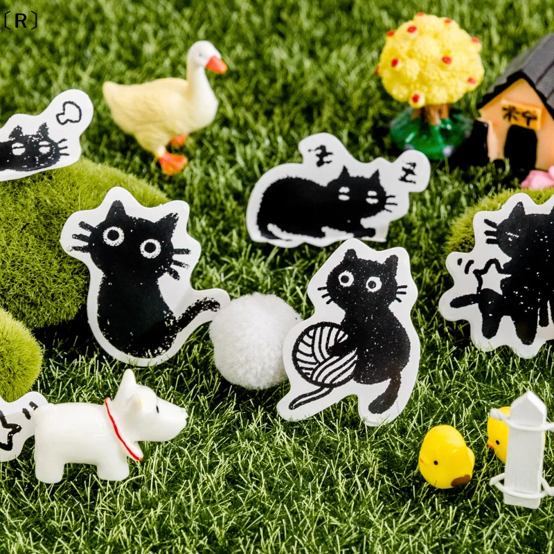 〔R〕45 Stück schwarze Katzen-Themen-Aufkleber, Dekoration, Kawaii-Aufkleber mit niedlichen Katzen, selbstklebende Scrapbooking-Aufkleber für Laptop-Planer