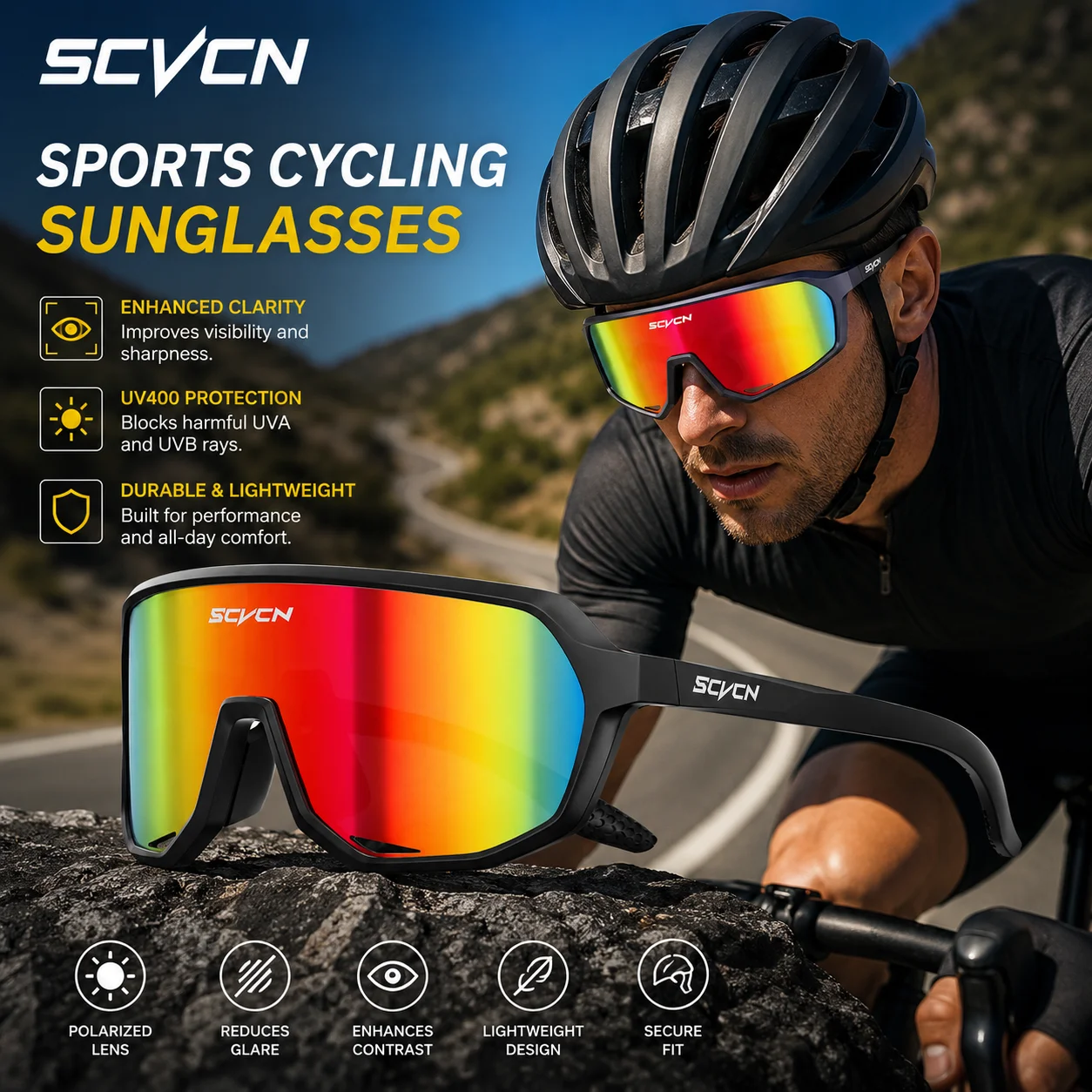 Gafas de Ciclismo SCVCN de Moda para Hombre, Gafas de Ciclismo MTB con Protección UV400, Gafas Deportivas para Mujer, Gafas para Senderismo y Running