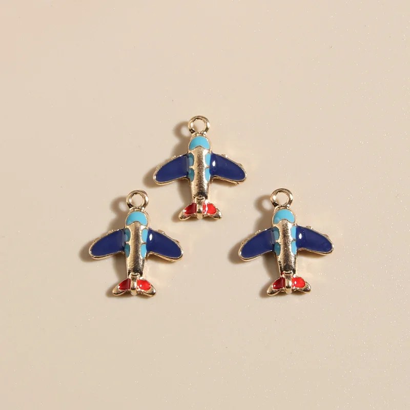 10pcs Gold Color 14.5x13mm Cute Enamel Mini Plane Charms Aircraft Pendant Fit DIY Handmade Jewelry Making Finding Supplies