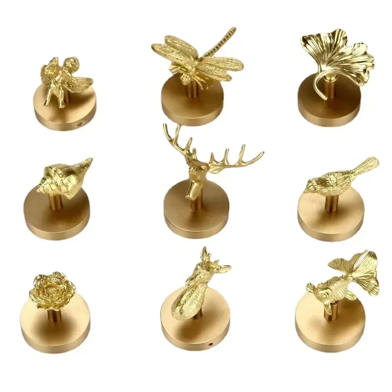Brass Hook Rack Holder Animal Plant Wall Hanging Decoration Coat Hat Storage Rack Bathroom Kitchen Pendant Hanger