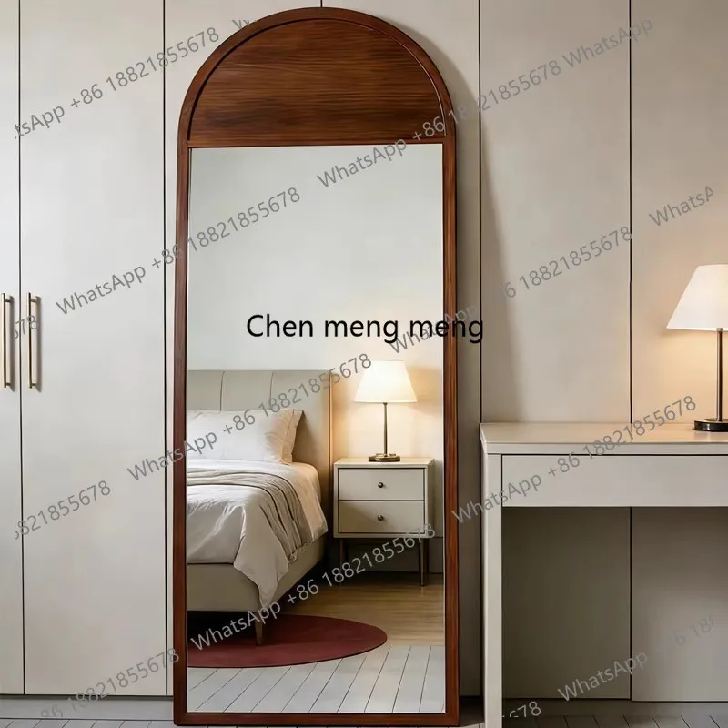 

French style Retro Solid Wood Creativity Arch Shape Full Body Mirror Home use High Definition Change Clothes Decorative Mirror