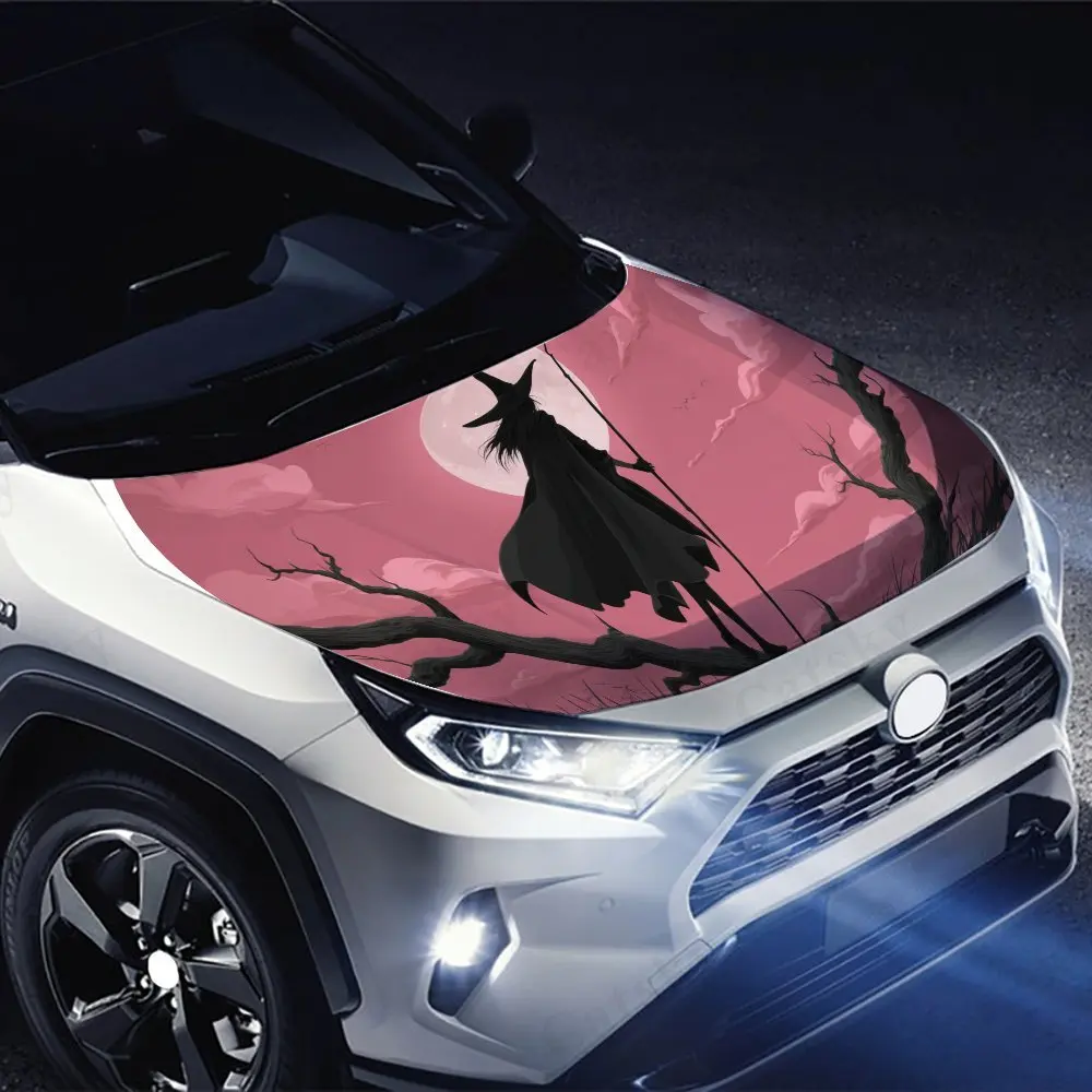 月光魔女車のボンネットステッカー、防水自己粘着、傷つきにくい、貼りやすい、耐久性のある車のPVCステッカー、車の装飾