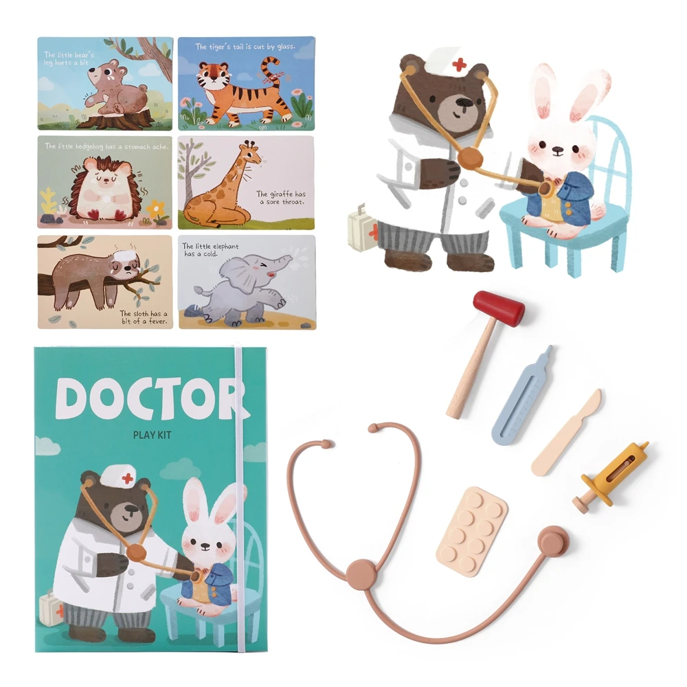 Baby Toys Doctor Play Silicone Medical Tool Play House Pretend Treatment Tool Model Stethoscope Syringe Silicone BPA Free Toys